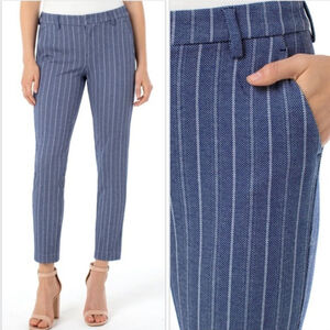 Liverpool Renee Straight Leg Knit Trouser Herringbone Stripe Blue White Pants 4
